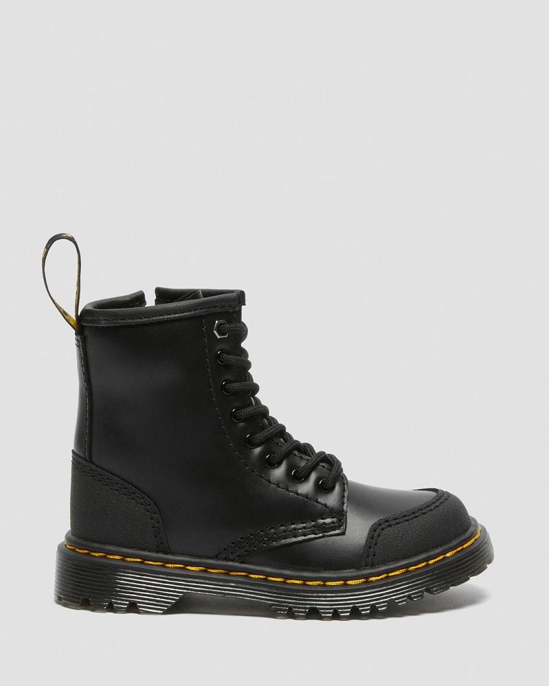 Dr Martens Toddler 1460 Overlay Læder Fritidsstøvler Børn Sort | DK 664NWY